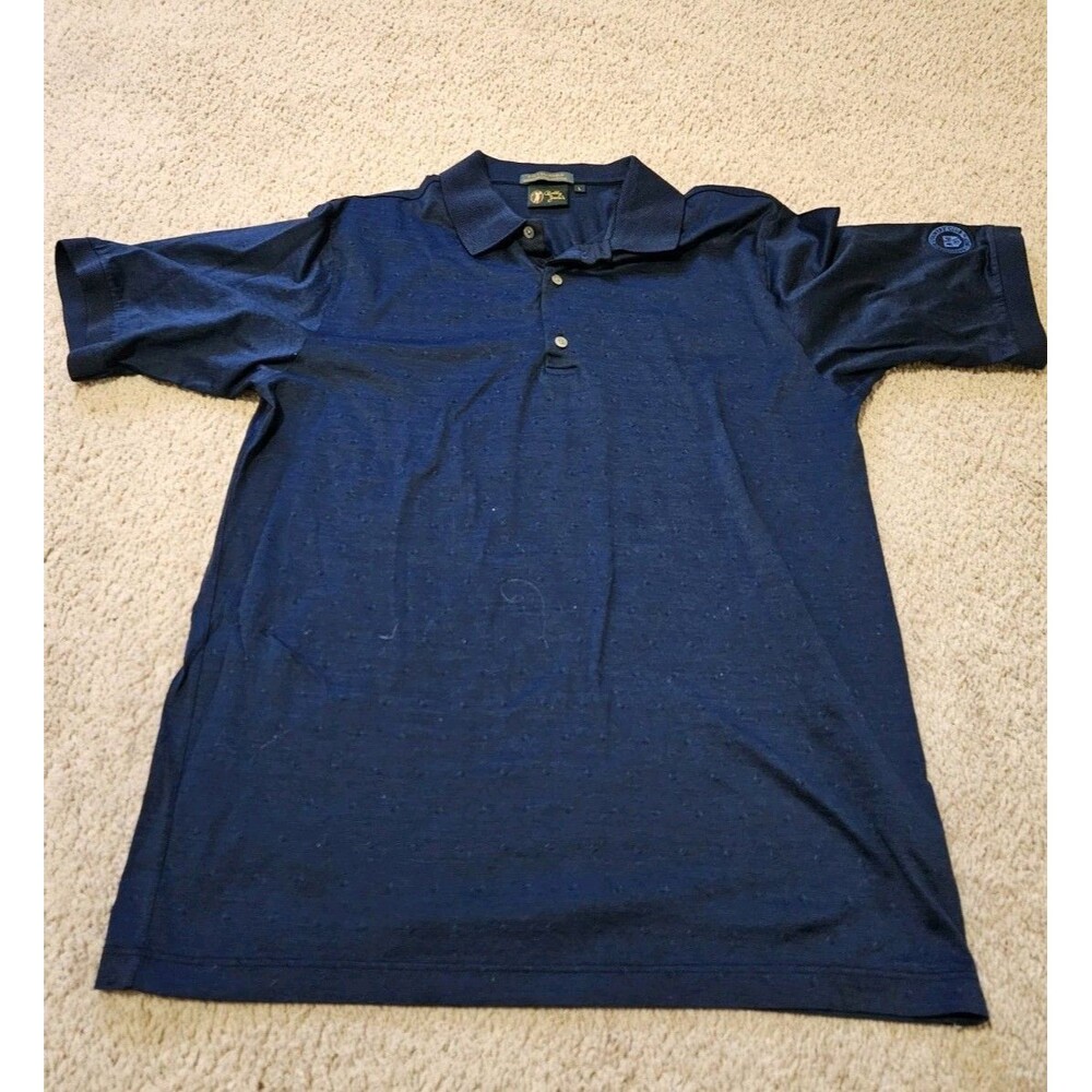 Bobby Jones Men’s Navy Striped L Polo Golf Farmington Country Club Logo